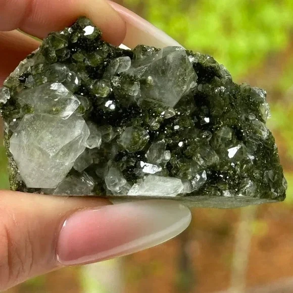 AAA Quality Fairy 🧚 Forest 🌳 Epidote & Quartz 🇹🇷 Raw Mineral Druzy Epidote - Picture 8 of 9